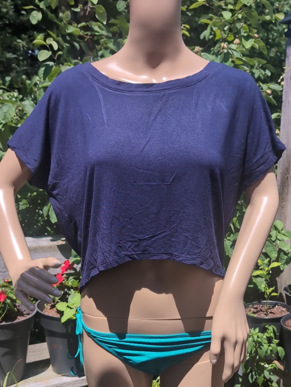 Women's Navy Cropped Boxy Tee